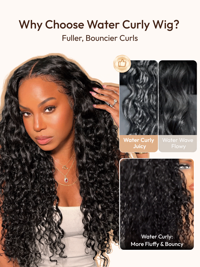 [1 Wig 2 Texture] 13x4 Pre-Everythingâ¢ Lace Frontal Natural Black Bouncy Water Wave Curly Wig Perfect For Summer Look