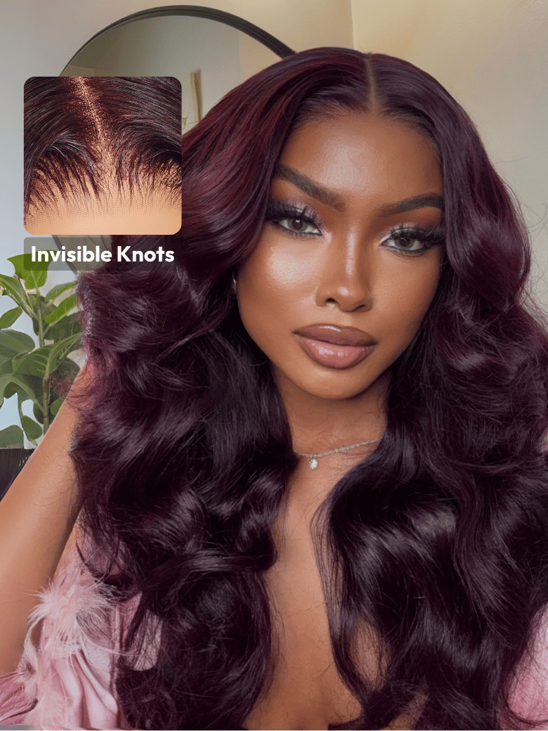 UNice 7x5 Bye-Bye Knotsâ¢ & 13x4 Pre-Everythingâ¢ Lace Frontal Purple Black Cherry Layered Straight & Loose Wave With Invisi Drawstring Wig
