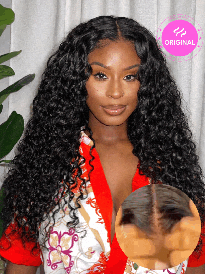 13x4 Pre-Everythingâ¢ Lace Frontal Natural Black Bouncy Water Wave Curly Drawstring Wig Perfect For Summer Look