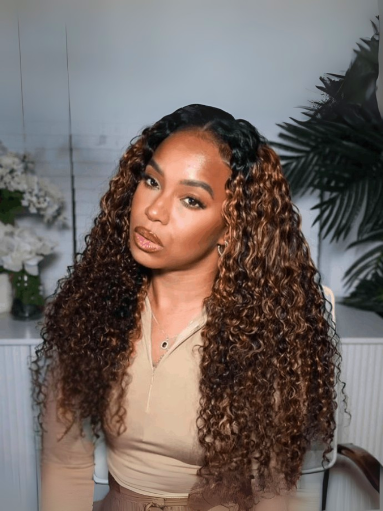 [All Length $99] Unice 13x4 Lace Front Balayage Highlights Jerry Curly Wig 180% Density