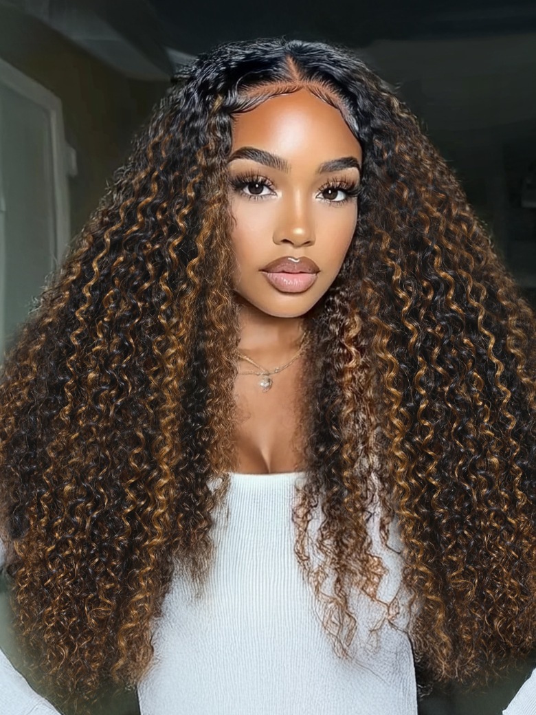 UNice EasiContourâ¢ V Part Brown Highlights with Dark Roots Jerry Curly Drawstring Wig 180% Density