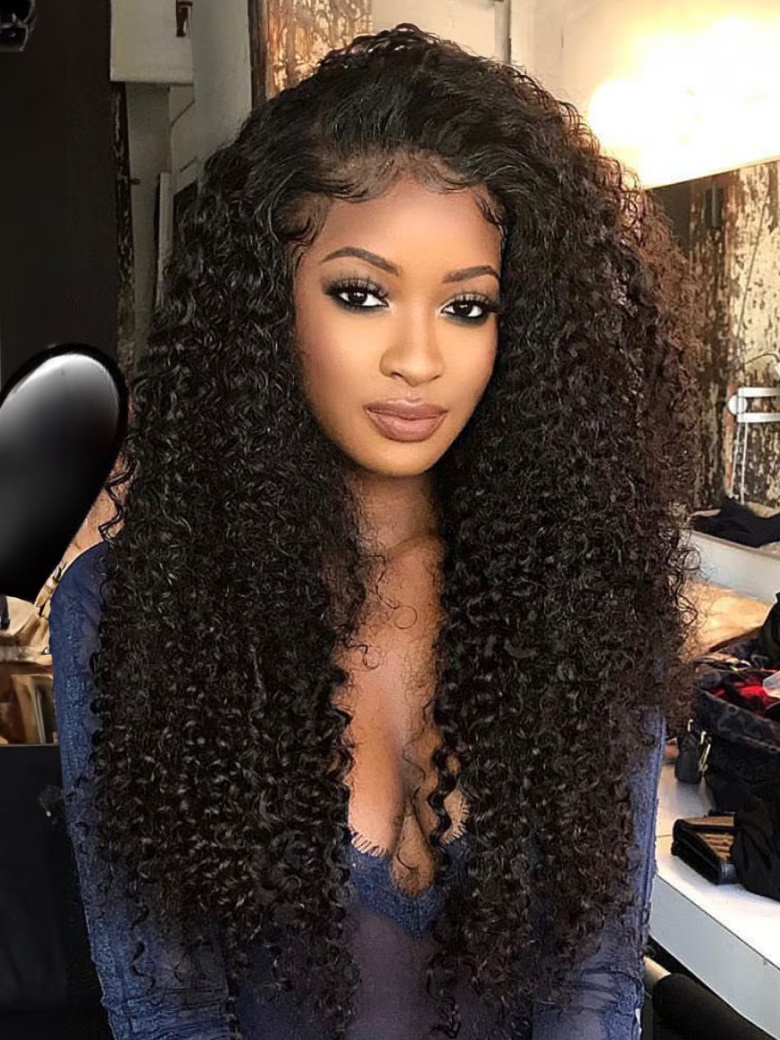 [$109=24""] 13x4 Pre-Everything Lace Frontal 180% Density With Bleached Invisible Knots & 4x0.75 Lace Wig Kinky Curly Wig