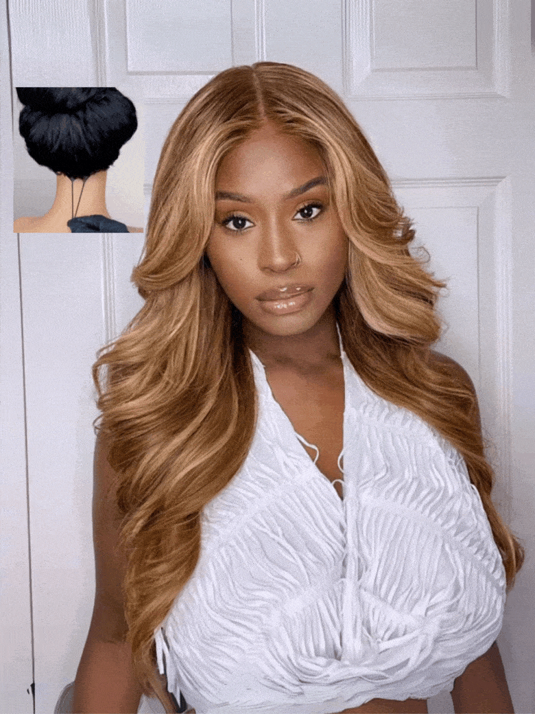 Bye-Bye Knots Wig Pre-Cut 7x5 Glueless Lace Honey Blonde Body Wave Wig With Bleached Clean Knots