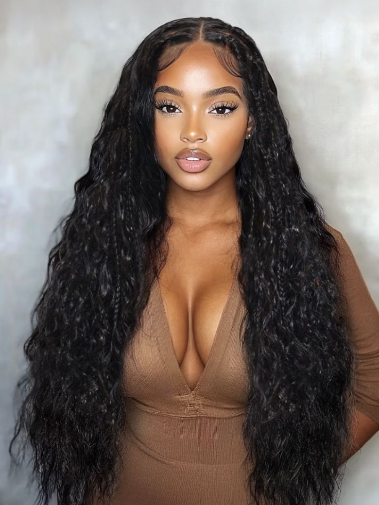 UNice Bye-Bye Knots™ 7x5 Lace Black Water Wave Wig with Locs with Invisi Drawstring