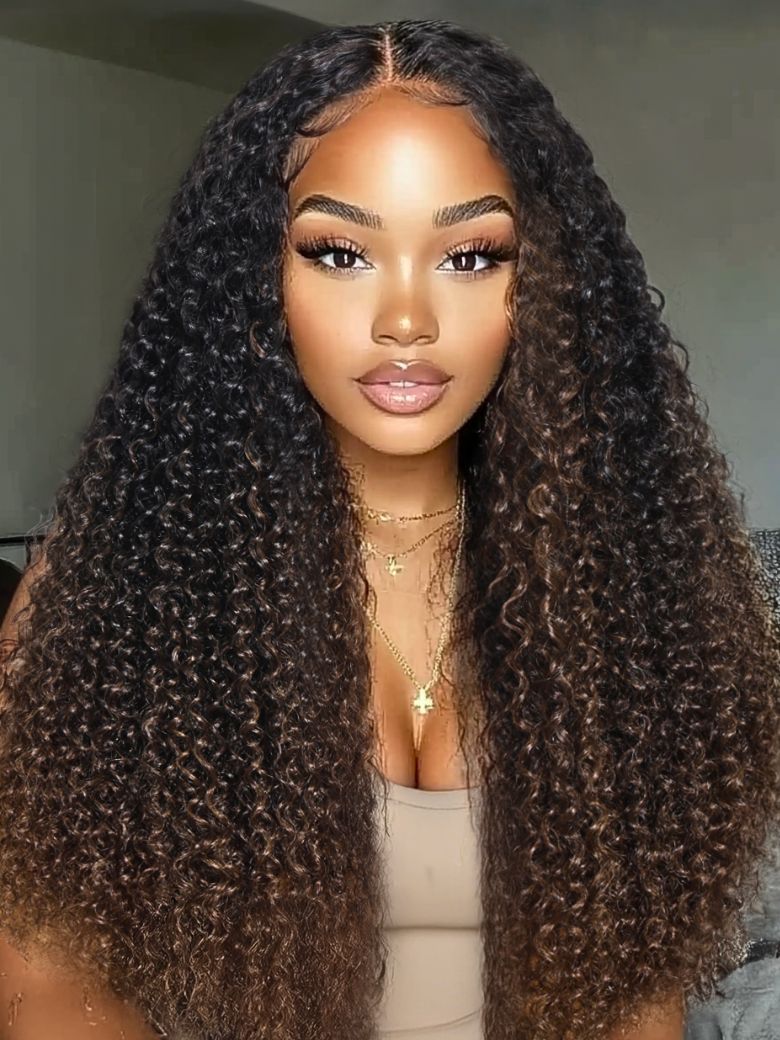 UNice EasiContourâ¢ V Part Black to Chestnut Brown Jerry Curly Drawstring Wig 150% Destiny