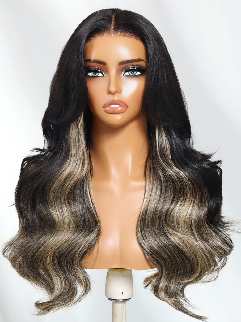UNice Bye-Bye Knotsâ¢ 7x5 Lace Black With Blonde Highlight Loose Wave Wig With Invisi Drawstring & Face Framing Layers