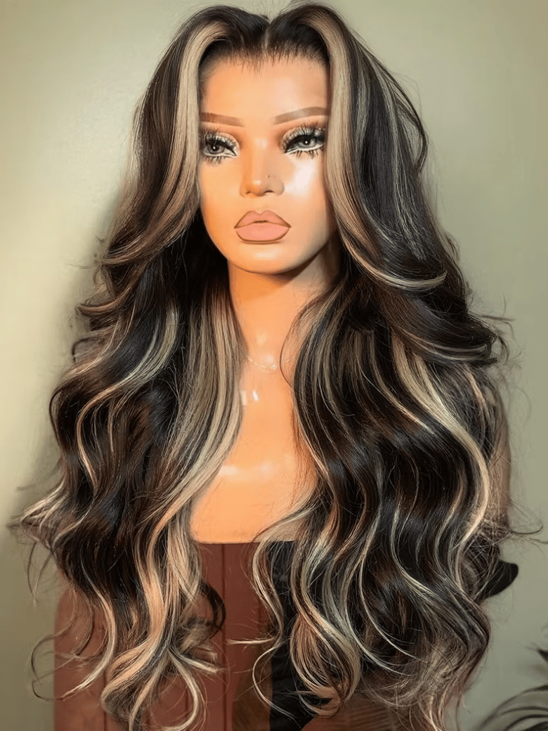 7x5 Bye-Bye Knots Wig Lace Loose Wave Butterscotch Highlights Brown Wig 150% Density