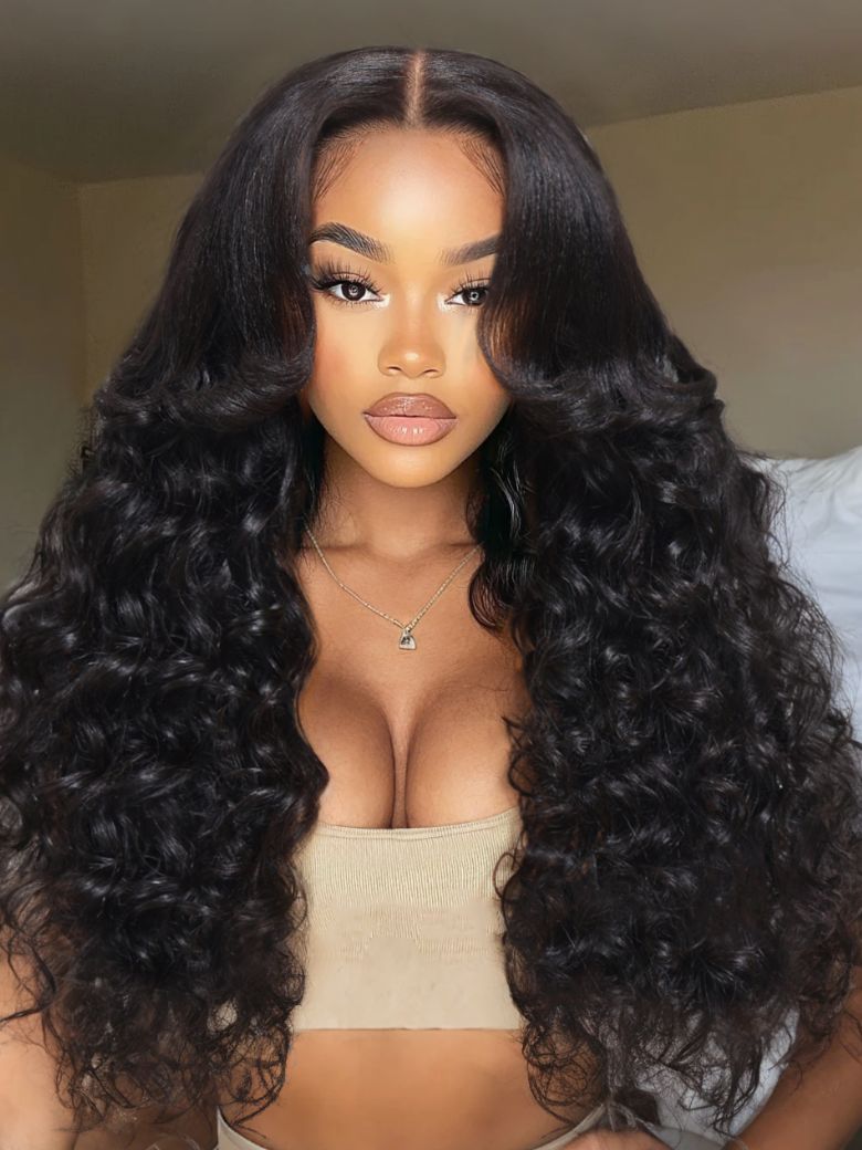 UNice Bye-Bye Knotsâ¢ 7x5 Lace Yaki Wig With Loose Wave Layer Curls & Invisi Drawstring