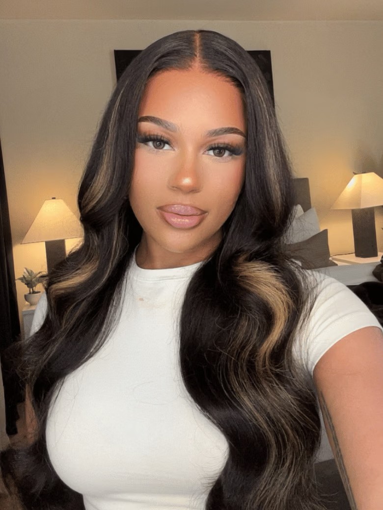 24'' UNice 13x4 Lace Front Chocolate Brown With Peek A Boo Highlight Blonde Lace Front Body Wave Wig 180% Density