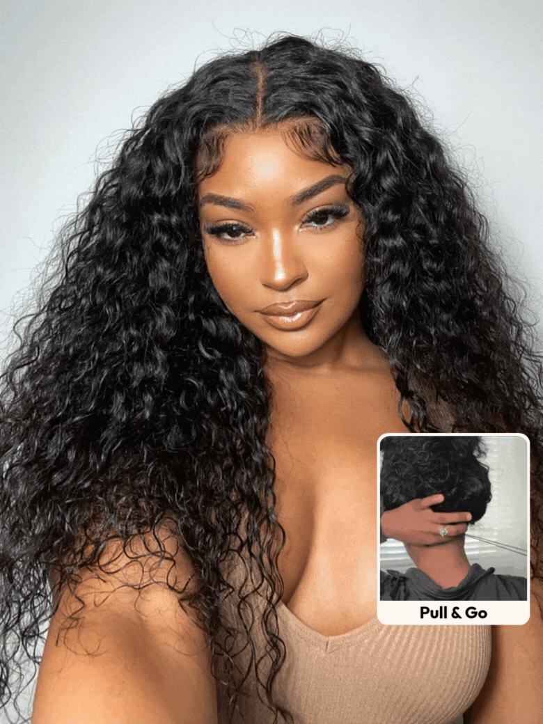 UNice 7x5 Bye-Bye Knotsβ’ & 13x4 HD Lace Put On And Go Glueless Water Wave Grip Wig With Secure Silicone Strips and Drawstring With Baby Hair
