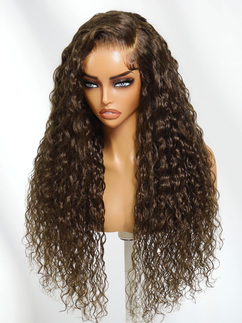 UNice 13x4 Pre-Everything Lace Frontal Chestnut Brown Water Wave Glueless Drawstring Wig 186$