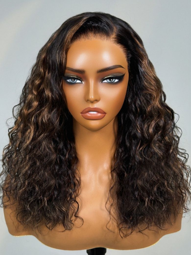 [Pay 22"" Get 24""] 7x5 Bye-Bye Knots Black Wig With Golden Brown Highlights & Natural Black 150% Density Perfect Beach Look for Summer Limited Sale