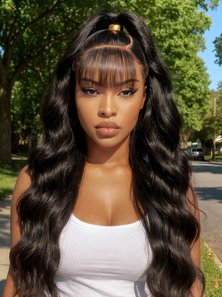 [Stylish Choice] UNice 13x4 Pre-Everythingâ¢ Side-Part & Middle Part Fluffy Loose Wave Wig With Wispy Air Bangs