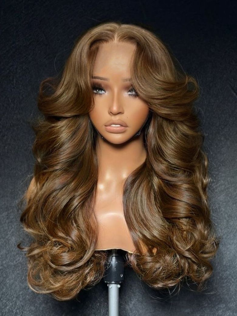 UNice 13x4 Pre-Everythingâ¢ Lace Frontal Warm Chestnut Brown Loose Wave Wig with Invisi Drawstring & Face Framing Layers
