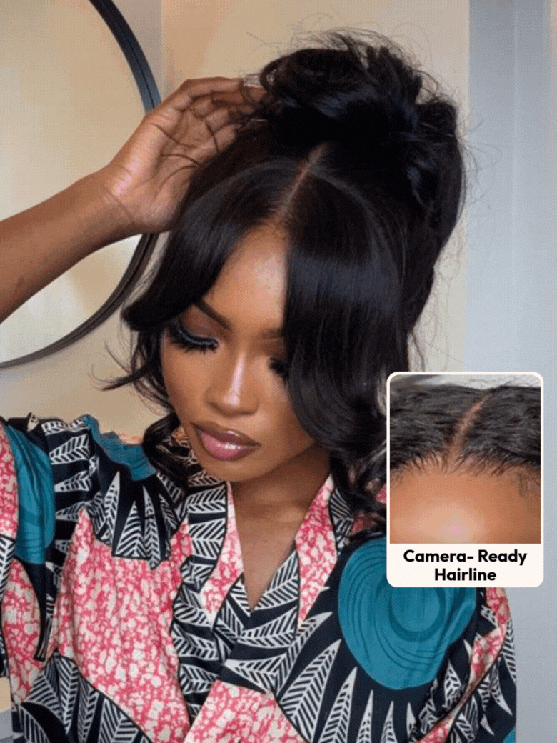 UNice HD Real Scalpâ¢ Wig & Feathered Layers Drawstring Wig 13x4 Invisible Lace Frontal Loose Wave with Face Framing Curtain Bangs