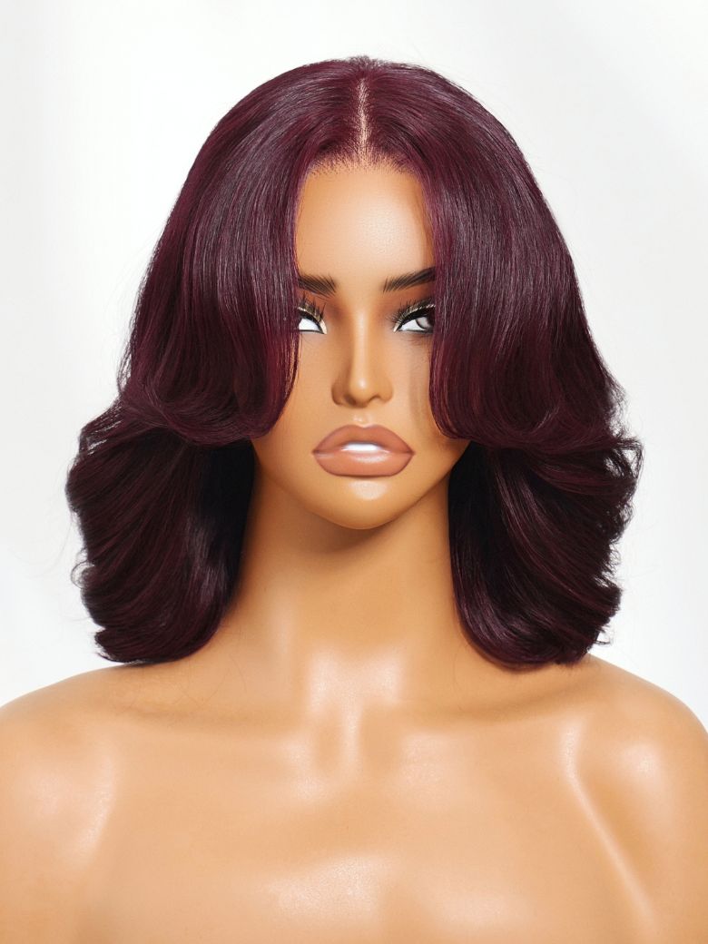 UNice Bye-Bye Knots 7x5 Lace Black Cherry Glueless Bob Drawstring Wig with Curtain Bangs 124$