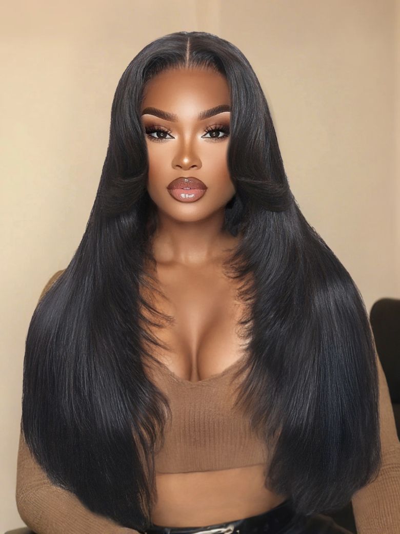 [From 20 Inch]UNice 13x4 Pre-Everythingâ¢ Lace Frontal Black Feather Layer Cut Straight Glueless