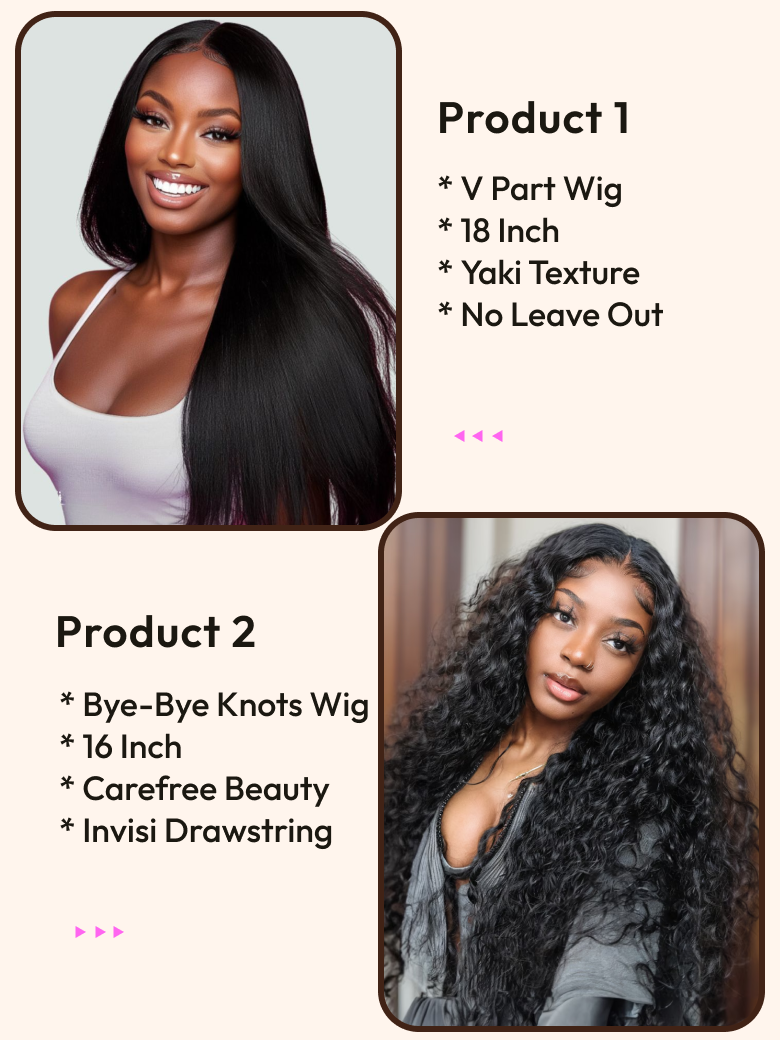 2 Wigs $199 for Glueless V Part Wig 18"" And 7x5 Bye-Bye Knots 16"" Wigs