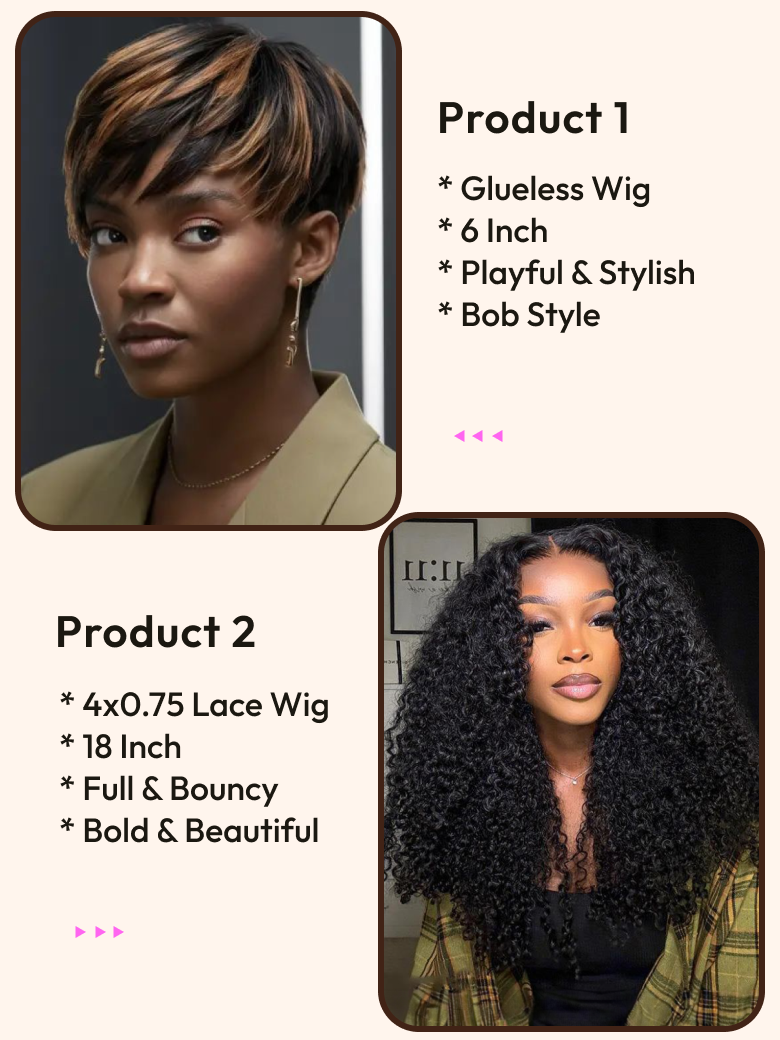 2 Wigs $110 for 4x0.75 Lace Wig 18"" And 6"" Bob Wigs