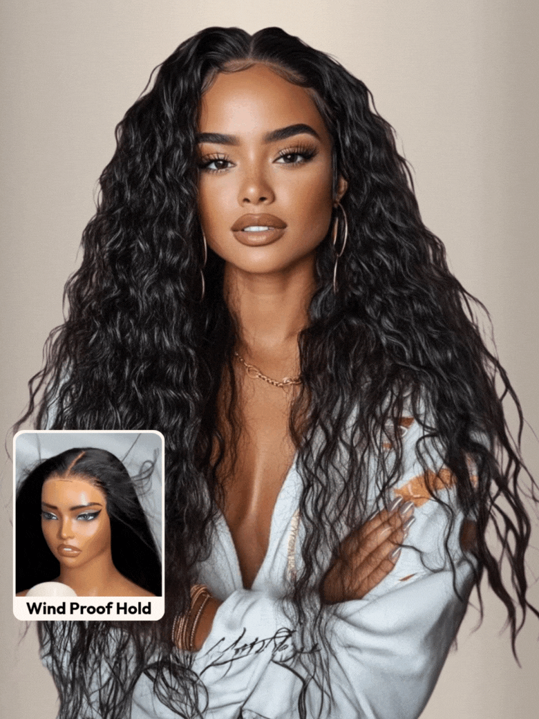 UNice Bye-Bye Slipâ„¢ Wig Black Water Wave Flexible Mesh Cap Wig with Secure Silicone Strips and Drawstring