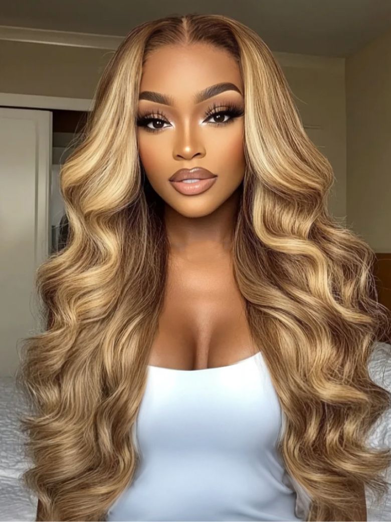 UNice 13x4 Pre-Everything™ Lace Frontal Honey Blonde Highlights Fluffy Loose Wave Curtain Bangs Wig