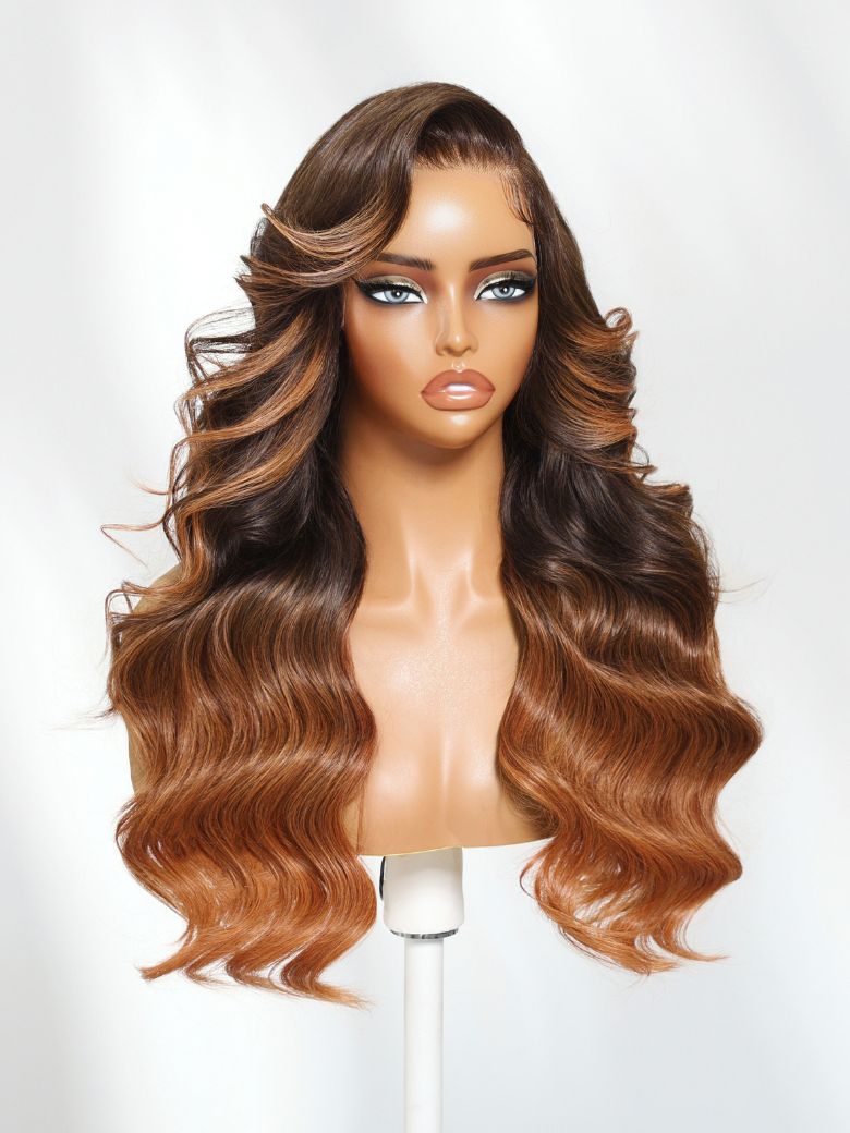 UNice 13x4 Pre-Everythingâ¢ Lace Frontal Auburn Ombre Loose Wave Side Part Drawstring Wig With Face Framing Layers