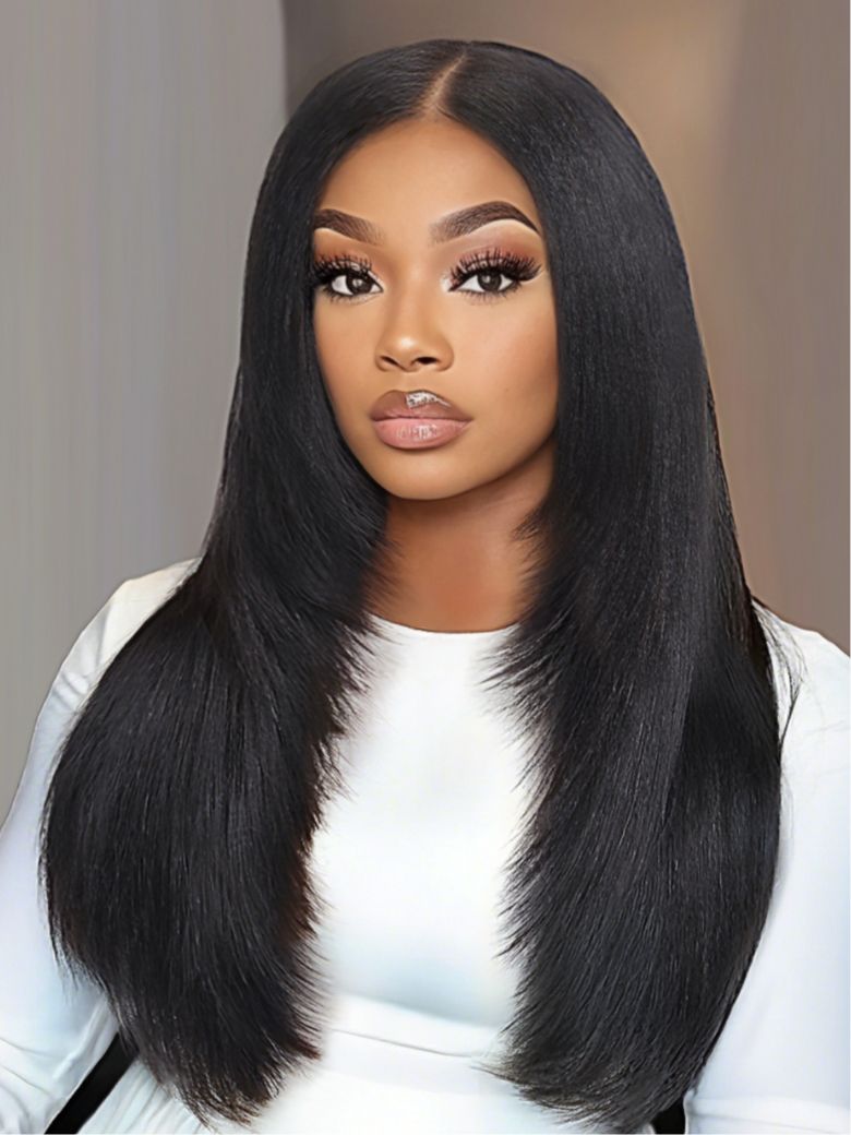 UNice 13x4 Pre-Everythingâ¢ Lace Frontal Black Yaki Straight Layered Wig with Invisi Drawstring