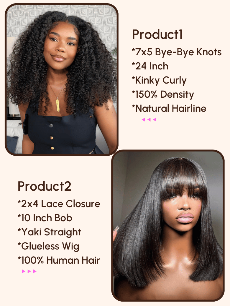 2 Wigs $199 for 24"" 7x5 Bye-Bye Knots and 2x4 Lace Bob Wig