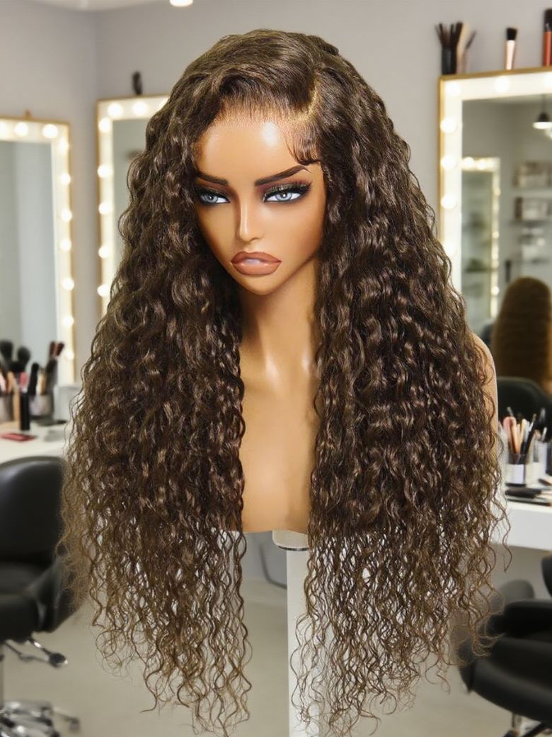 UNice 13x4 Pre-Everythingâ¢ Lace Frontal Chestnut Brown Water Wave Glueless Drawstring Wig