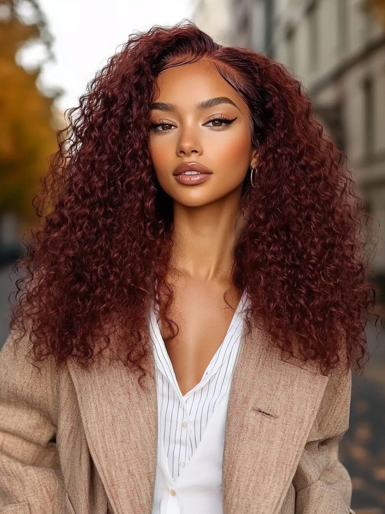 UNice 7x5 Bye-Bye Knotsâ¢ Wig Glueless Lace Sunset Jerry Curly & 13x4 Pre Everything Kinky Curly for Reddish Brown Drawstring Wig With Bleached Knots