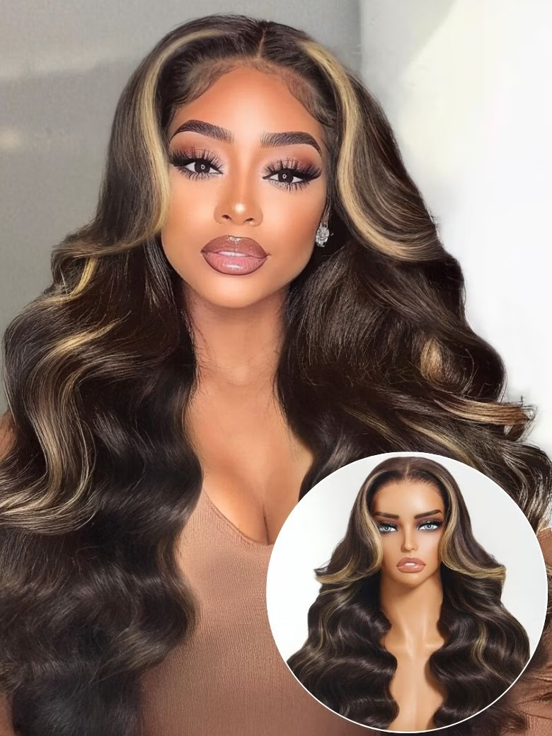 Chocolate Brown With Highlights Loose Wave Wig 7X5 Bye-bye knots With Face Framing Layers Member Only