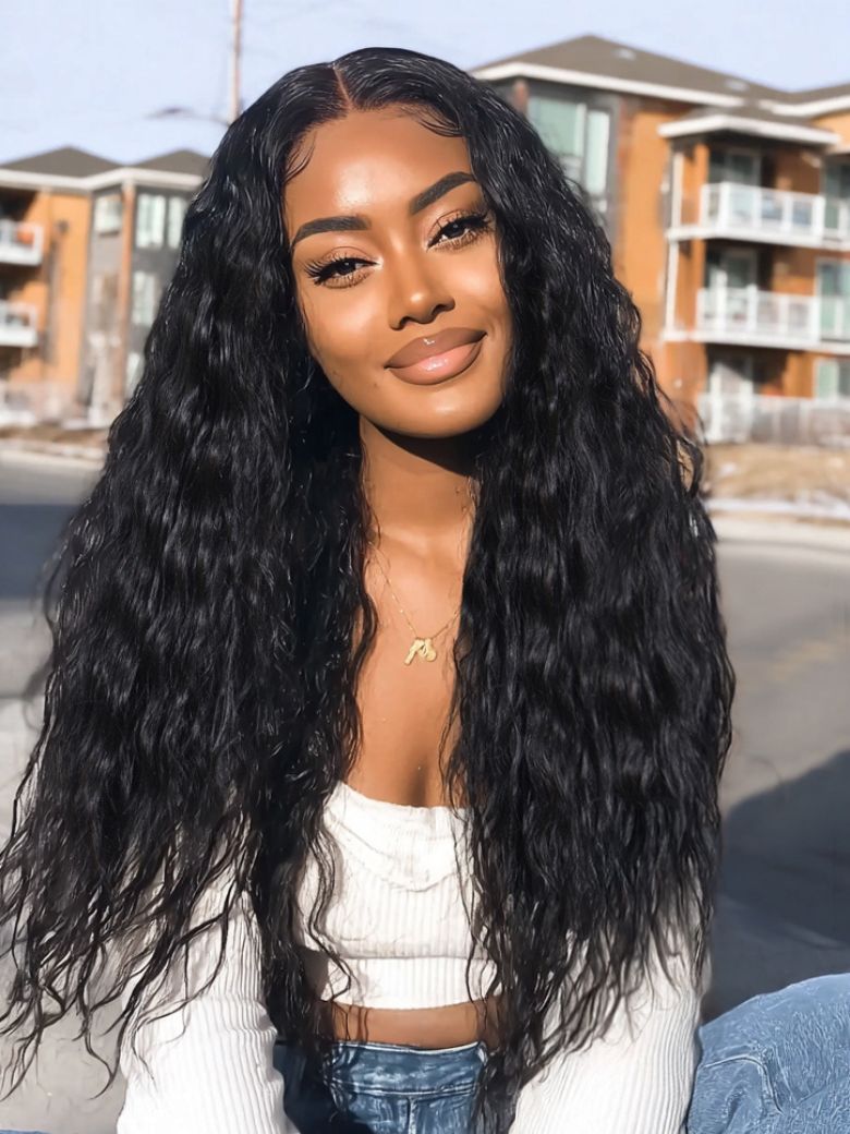 UNice 13x4 Pre-Everythingâ¢ Lace Frontal Black Breezy Wave Wig with Invisi Drawstring