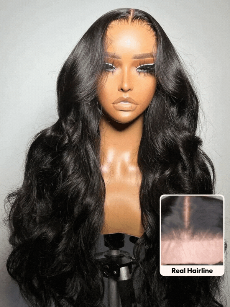 UNice HD Real Scalp Wig 13x4 Invisible Lace Frontal Body Wave Black Wig Wig With Face Framing Curtain Bangs With Invisi Drawstring 161$