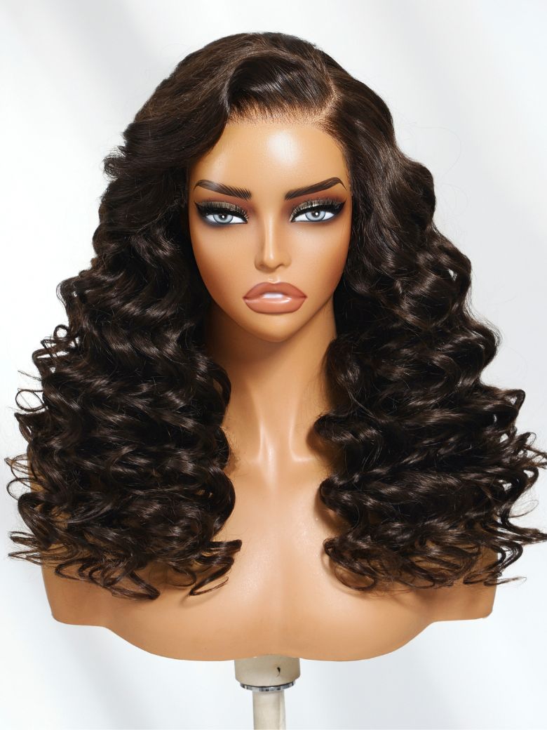 UNice 13x4 Pre-Everythingâ¢ Lace Frontal Dark Chocolate Brown Wand Curls Wig with Invisi Drawstring