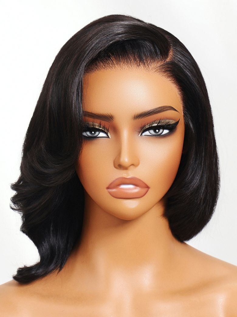 UNice 13x4 Pre-Everythingâ¢ Lace Frontal  Black Straight Asymmetrical Bob Wig with Invisi Drawstring