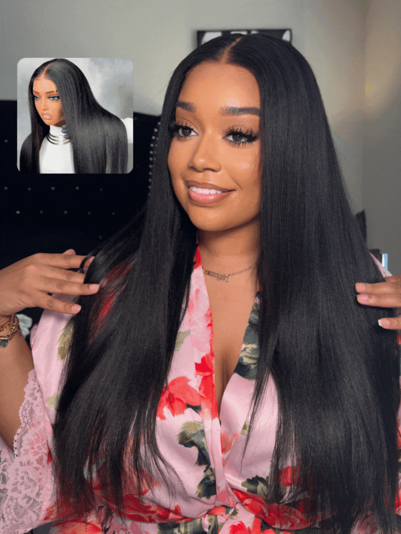 Black Yaki Straight 7x5 Glueless Lace Bye Bye Knotsâ¢ Wig With Baby Hair
