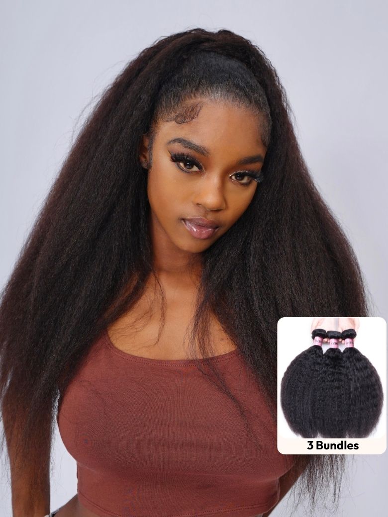 UNice 3Pcs Kinky Straight Indian Real Human Hair Bundles Deal 88$