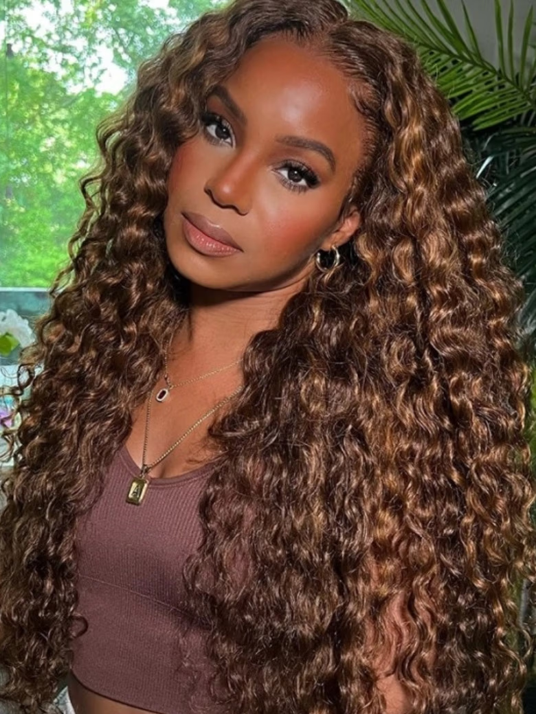 [All Length $129] 200% Density 13×4 Lace Front Toffee Brown With Highlights And Cute Curls