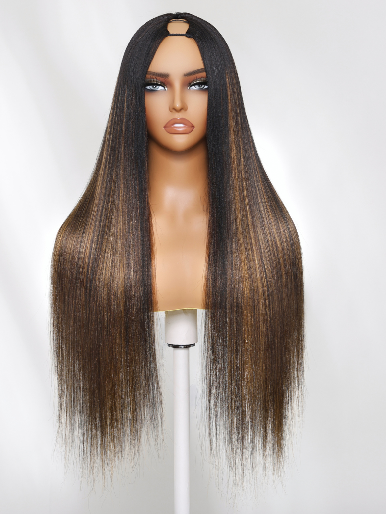 [24''= $99] Everyday Elegance Meets Comfort Brown Ombre Straight Yaki Beginner Friendly V Part Wig