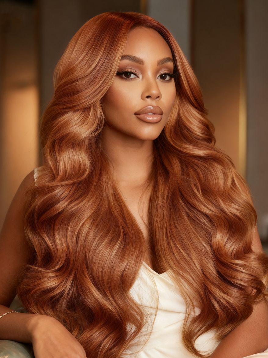 UNice 13x4 Pre-Everything™ Lace Frontal Pumpkin Spice Side Part Loose Wave Drawstring Wig with Face Framing Layers