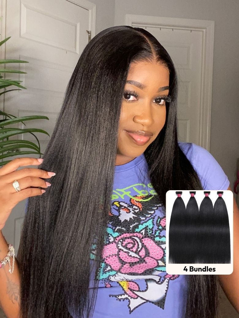 UNice Yaki Hair Bundles 4 Pcs/pack Yaki Virgin Human Hair