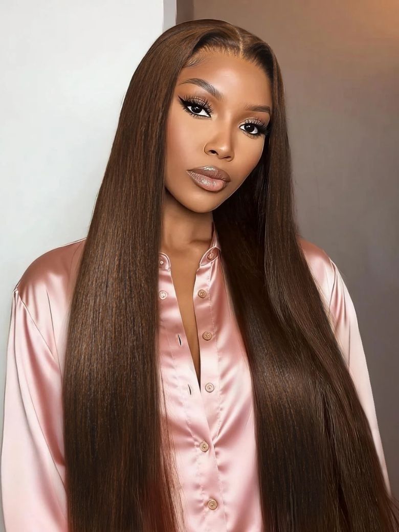 [24"=$149] UNice 4x4 Pre-Cut Lace Chocolate Brown Yaki Straight Bye Bye Knots Glueless With Drawstring Wig-image-9959