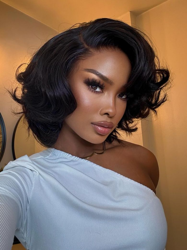 13x4 Lace Front 180% Density Big Loose Wave Black Shoulder Length Wig