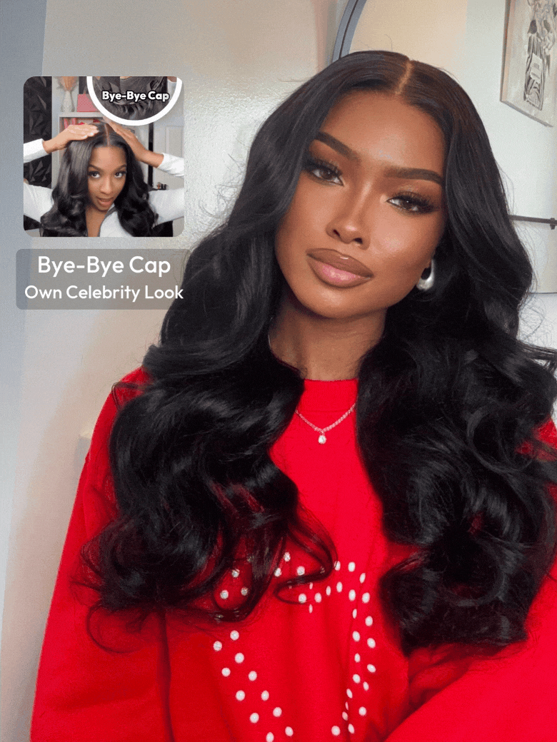 HD Bye-Bye Capâ¢ Wig 13×4 Invisible Lace Frontal Body Wave Black Wig 180% Density With Drawstring