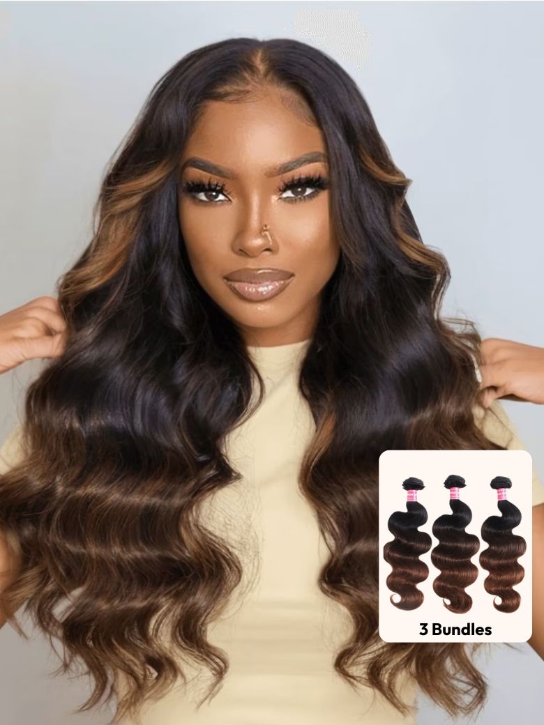 UNice Chestnut Brown Ombre 3 Pcs Body Wave Human Hair Bundles