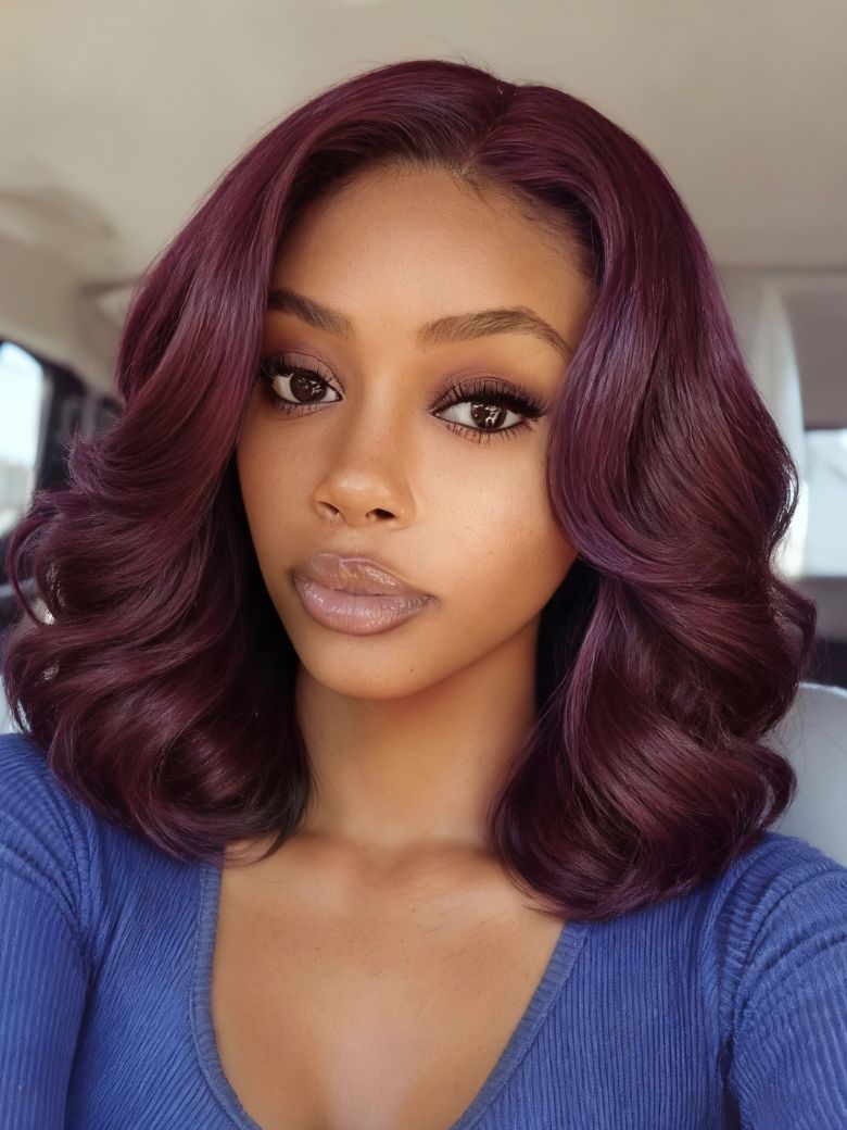 [Down To $89] UNice Black Cherry Bye-Bye Knotsâ¢ 7×5 Glueless Lace Bob Drawstring Wig with Curtain Bangs