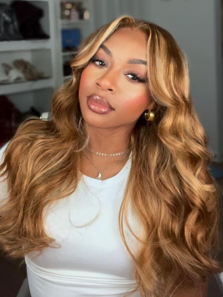[22=$129] 7x5 Bye-Bye Knots Wig Glueless Lace Honey Blonde Body Wave Drawstring Wig With Bleached Knots 180% Density