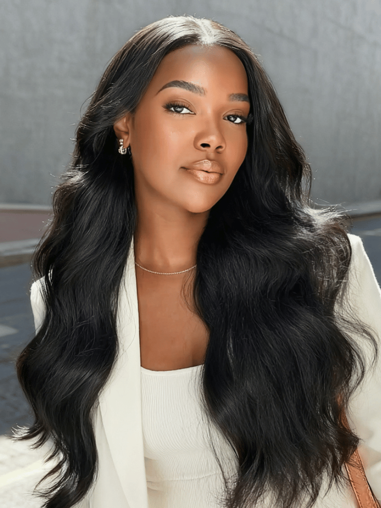 UNice InvisiBlend™ V Part Glueless Yaki Straight Natural Black Wig With Invisi Drawstring 100% Human Hair 180% Density