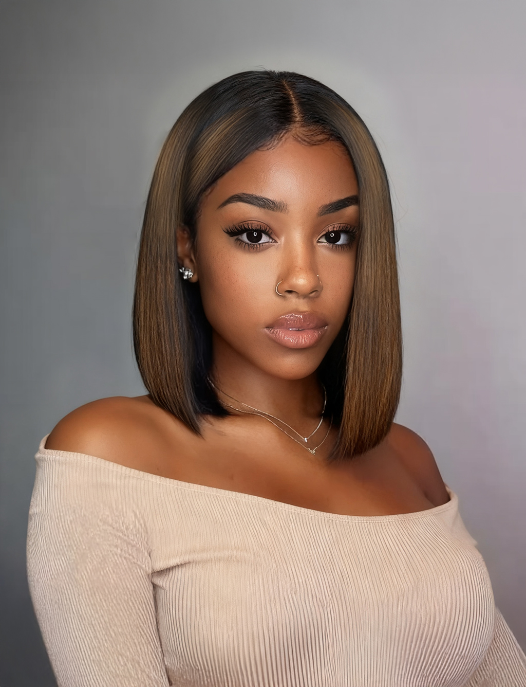Unice Bye-Bye Slip 7x5 Lace Black to Chestnut Brown Ombre Yaki Bob Wig