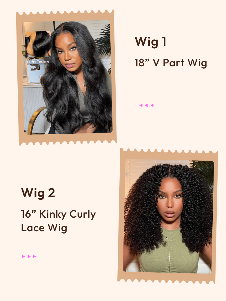 2 Wigs $139.26 for Glueless V Part Wig 18 And Kinky Curly 16 Lace Wig